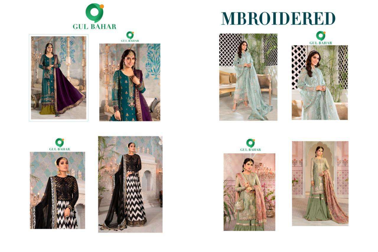 MBROIDERED VOL-1 BY GUL BAHAR 11 TO 14 SERIES BEAUTIFUL STYLISH SUITS FANCY COLORFUL CASUAL WEAR & ETHNIC WEAR & READY TO WEAR GEORGETTE/NET EMBROIDERY DRESSES AT WHOLESALE PRICE