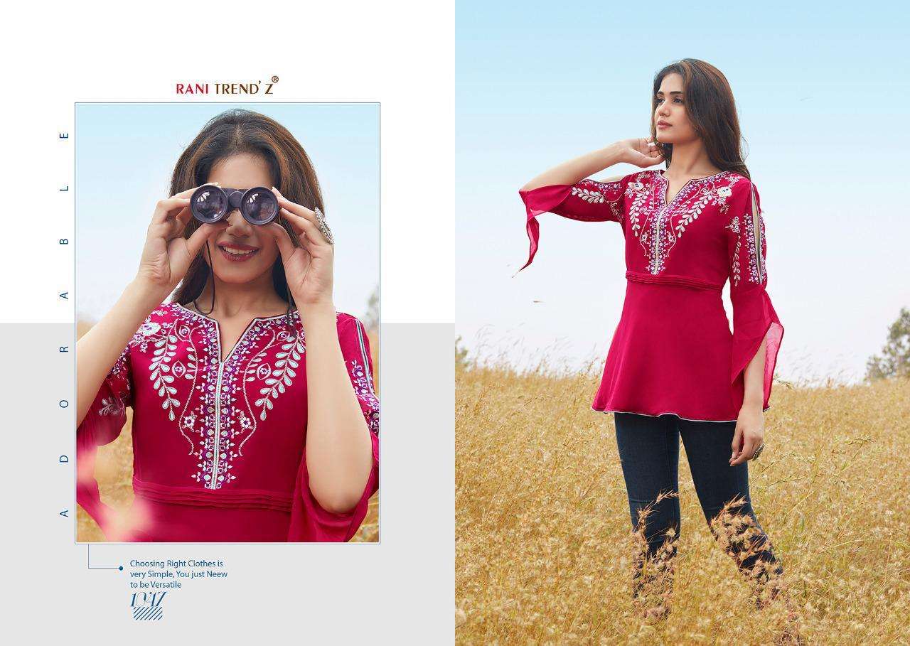 RANI TRENDZ HIT DESIGN 1047 BY RANI TRENDZ DESIGNER STYLISH FANCY COLORFUL BEAUTIFUL PARTY WEAR & ETHNIC WEAR COLLECTION FAUX GEORGETTE EMBROIDERY TOPS AT WHOLESALE PRICE