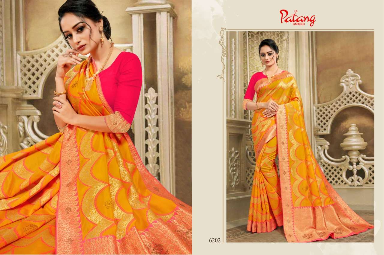 DOUBLE DIAMOND BY PATANG SAREES 6201 TO 6208 SERIES INDIAN TRADITIONAL WEAR COLLECTION BEAUTIFUL STYLISH FANCY COLORFUL PARTY WEAR & OCCASIONAL WEAR FANCY SAREES AT WHOLESALE PRICE