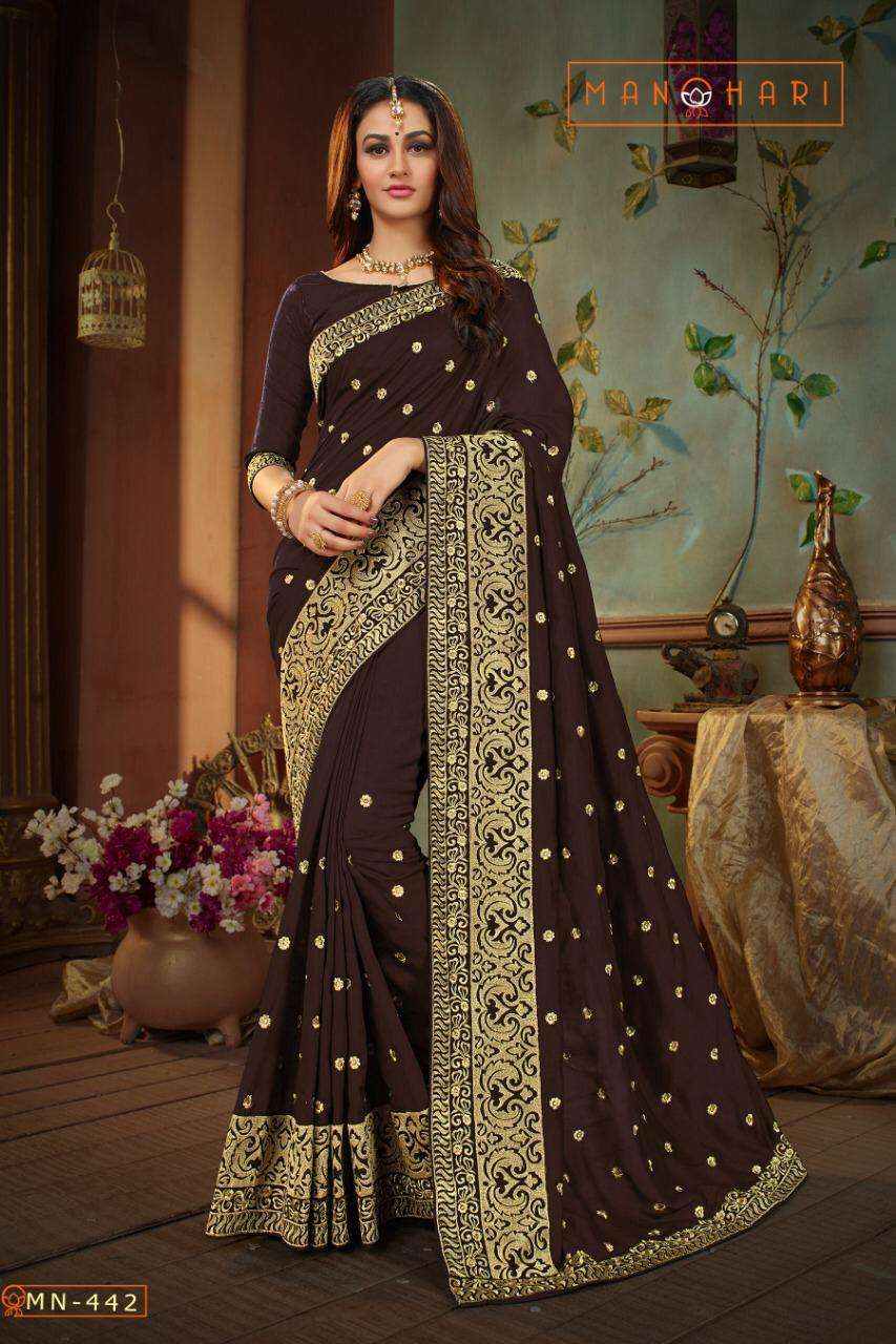 MANOHARI VOL-3 BY MANOHARI 438 TO 442 SERIES INDIAN TRADITIONAL WEAR COLLECTION BEAUTIFUL STYLISH FANCY COLORFUL PARTY WEAR & OCCASIONAL WEAR VICHITRA SILK SAREES AT WHOLESALE PRICE