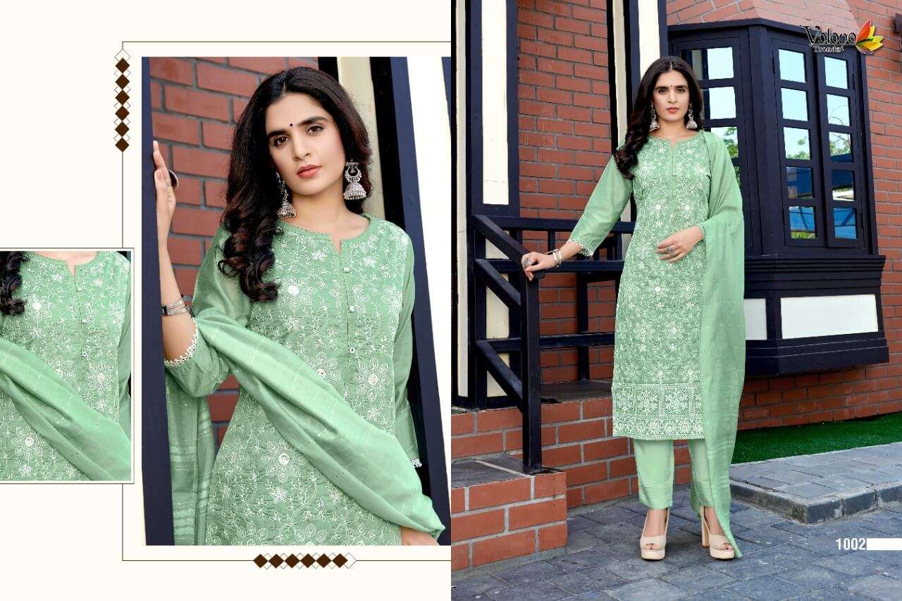 Schiffli Vol-2 By Volono Trendz 1001 To 1006 Series Beautiful Suits Colorful Stylish Fancy Casual Wear & Ethnic Wear Pure Viscose Chanderi With Lakhnavi Work Dresses At Wholesale Price