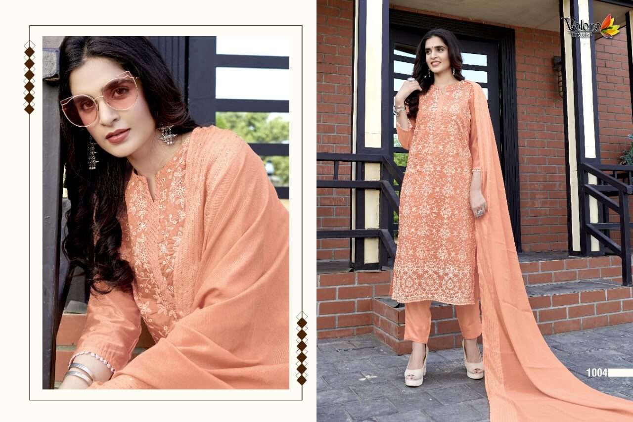 Schiffli Vol-2 By Volono Trendz 1001 To 1006 Series Beautiful Suits Colorful Stylish Fancy Casual Wear & Ethnic Wear Pure Viscose Chanderi With Lakhnavi Work Dresses At Wholesale Price