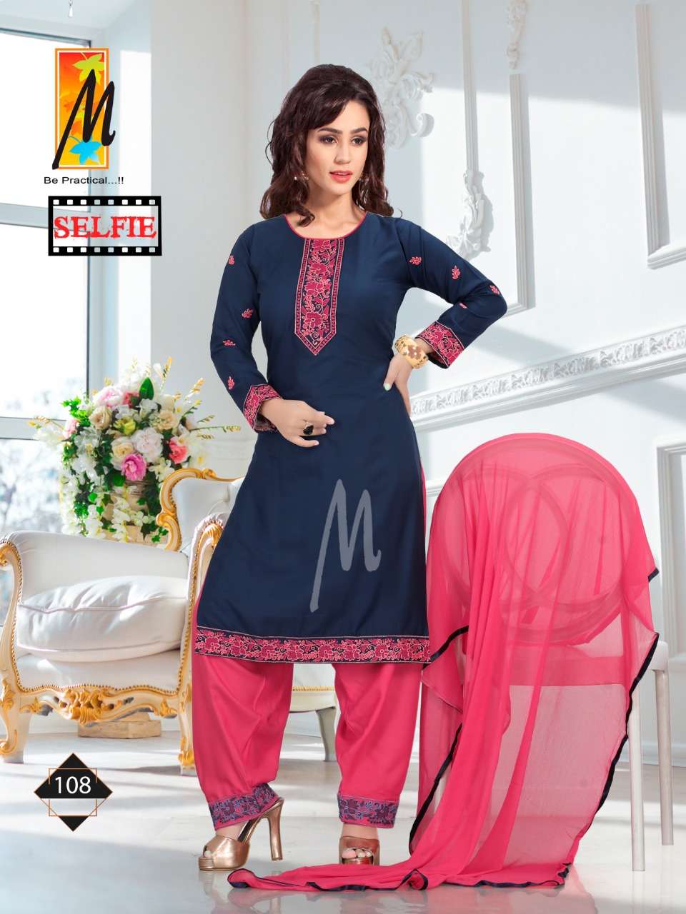 SELFIE BY M BE PRACTICAL 101 TO 108 SERIES BEAUTIFUL STYLISH SUITS FANCY COLORFUL CASUAL WEAR & ETHNIC WEAR & READY TO WEAR RAYON EMBROIDERED DRESSES AT WHOLESALE PRICE