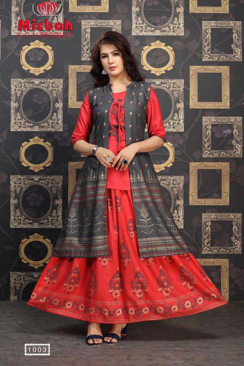 NAYANTARA BY MISBAH 1001 TO 1006 SERIES DESIGNER STYLISH FANCY COLORFUL BEAUTIFUL PARTY WEAR & ETHNIC WEAR COLLECTION RAYON GOLD PRINT KURTIS WITH BOTTOM AT WHOLESALE PRICE