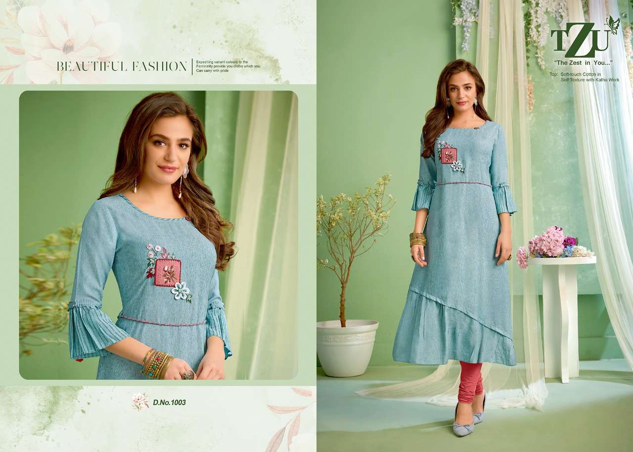 HEET BY TZU 1001 TO 1004 SERIES DESIGNER STYLISH FANCY COLORFUL BEAUTIFUL PARTY WEAR & ETHNIC WEAR COLLECTION SOFT COTTON WITH WORK KURTIS AT WHOLESALE PRICE