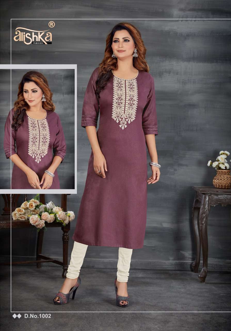 SPARKLE BY ALISHKA FASHION 1001 TO 1006 SERIES DESIGNER STYLISH FANCY COLORFUL BEAUTIFUL PARTY WEAR & ETHNIC WEAR COLLECTION COTTON EMBROIDERY KURTIS AT WHOLESALE PRICE