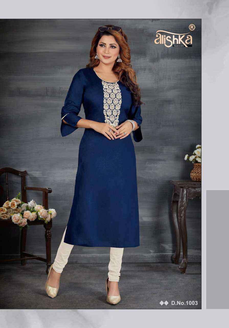 SPARKLE BY ALISHKA FASHION 1001 TO 1006 SERIES DESIGNER STYLISH FANCY COLORFUL BEAUTIFUL PARTY WEAR & ETHNIC WEAR COLLECTION COTTON EMBROIDERY KURTIS AT WHOLESALE PRICE