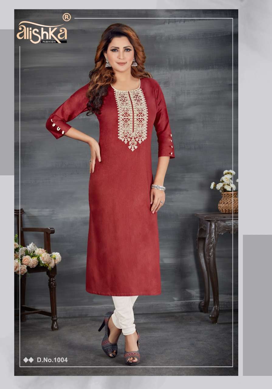 SPARKLE BY ALISHKA FASHION 1001 TO 1006 SERIES DESIGNER STYLISH FANCY COLORFUL BEAUTIFUL PARTY WEAR & ETHNIC WEAR COLLECTION COTTON EMBROIDERY KURTIS AT WHOLESALE PRICE