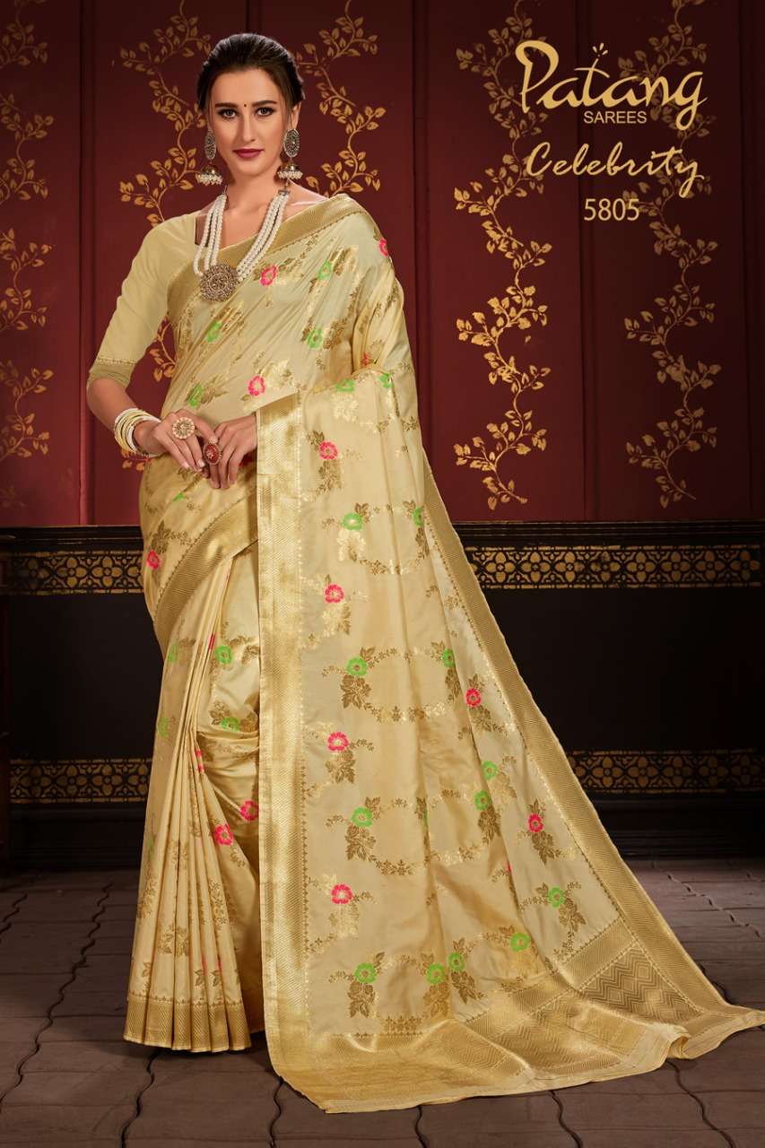 CELEBRITY BY PATANG SAREES 5801 TO 5809 SERIES INDIAN TRADITIONAL WEAR COLLECTION BEAUTIFUL STYLISH FANCY COLORFUL PARTY WEAR & OCCASIONAL WEAR SOFT SILK SAREES AT WHOLESALE PRICE