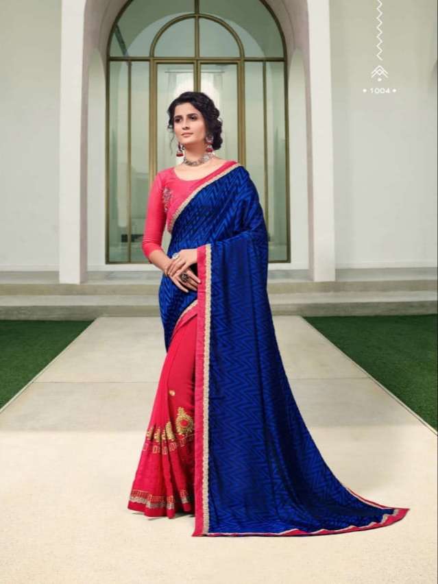 WEEKEND BY RANJNA 1001 TO 1006 SERIES INDIAN TRADITIONAL WEAR COLLECTION BEAUTIFUL STYLISH FANCY COLORFUL PARTY WEAR & OCCASIONAL WEAR GEORGETTE EMBROIDERED SAREES AT WHOLESALE PRICE