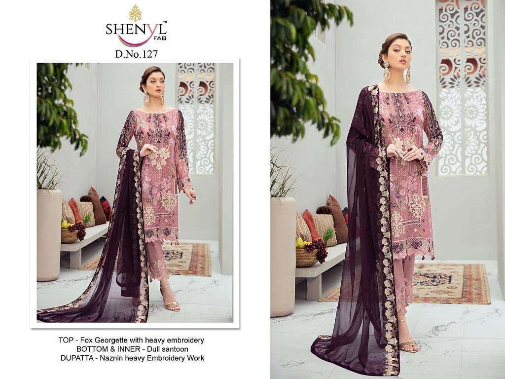SHENYL HIT DESIGNS 127 AND 147 BY SHENYL DESIGNER PAKISTANI SUITS BEAUTIFUL STYLISH FANCY COLORFUL PARTY WEAR & OCCASIONAL WEAR GEORGETTE EMBROIDERY DRESSES AT WHOLESALE PRICE