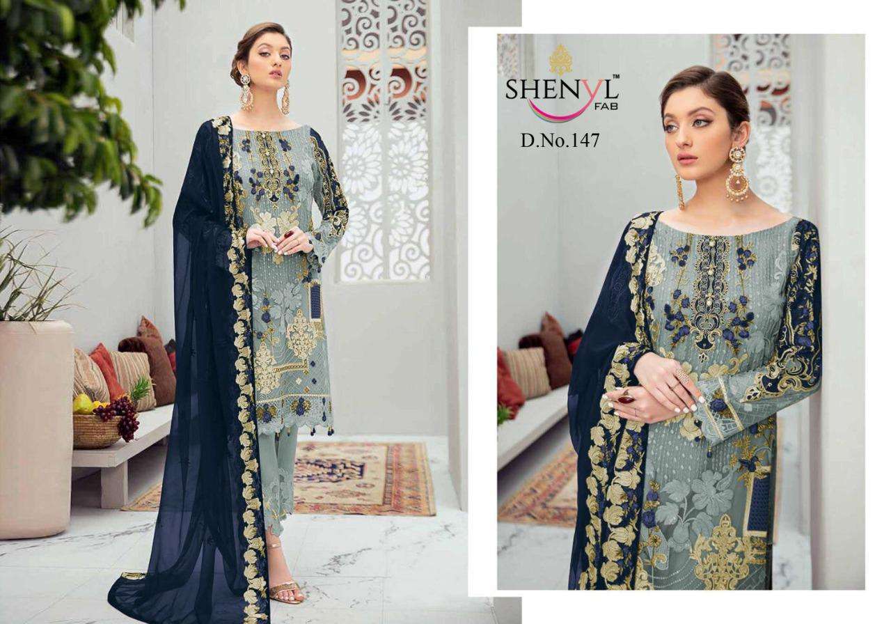 SHENYL HIT DESIGNS 127 AND 147 BY SHENYL DESIGNER PAKISTANI SUITS BEAUTIFUL STYLISH FANCY COLORFUL PARTY WEAR & OCCASIONAL WEAR GEORGETTE EMBROIDERY DRESSES AT WHOLESALE PRICE
