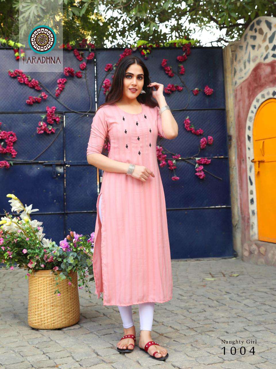 NAUGHTY GIRL VOL-1 BY ARADHNA FASHION 1001 TO 1008 SERIES DESIGNER STYLISH FANCY COLORFUL BEAUTIFUL PARTY WEAR & ETHNIC WEAR COLLECTION RAYON WITH WORK KURTIS AT WHOLESALE PRICE
