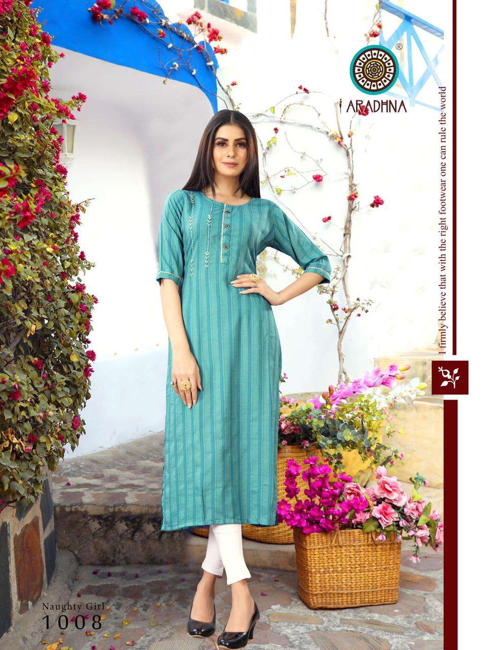 NAUGHTY GIRL VOL-1 BY ARADHNA FASHION 1001 TO 1008 SERIES DESIGNER STYLISH FANCY COLORFUL BEAUTIFUL PARTY WEAR & ETHNIC WEAR COLLECTION RAYON WITH WORK KURTIS AT WHOLESALE PRICE