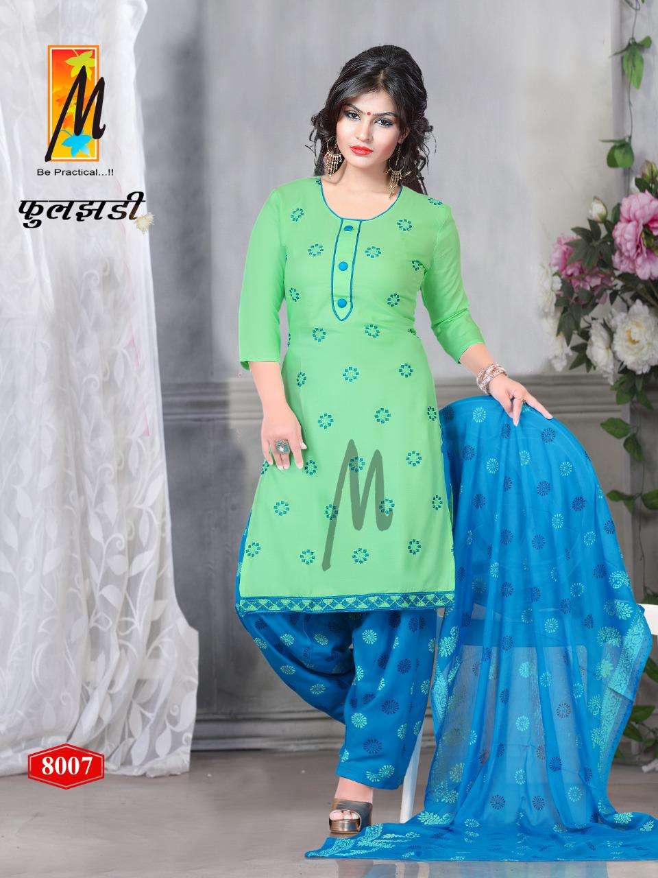 FULJHADI BY M BE PRACTICAL 8001 TO 8008 SERIES BEAUTIFUL STYLISH PATIYALA SUITS FANCY COLORFUL CASUAL WEAR & ETHNIC WEAR & READY TO WEAR RAYON PRINT DRESSES AT WHOLESALE PRICE