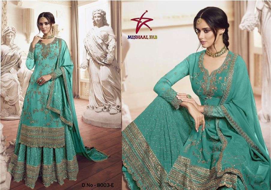 MISHAAL 8003 COLOURS BY MISHAAL FAB BEAUTIFUL PAKISTANI SUITS STYLISH COLORFUL FANCY CASUAL WEAR & ETHNIC WEAR HEAVY GEORGETTE EMBROIDERED DRESSES AT WHOLESALE PRICE