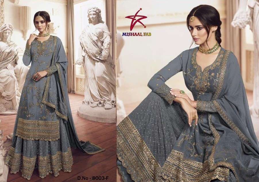 MISHAAL 8003 COLOURS BY MISHAAL FAB BEAUTIFUL PAKISTANI SUITS STYLISH COLORFUL FANCY CASUAL WEAR & ETHNIC WEAR HEAVY GEORGETTE EMBROIDERED DRESSES AT WHOLESALE PRICE