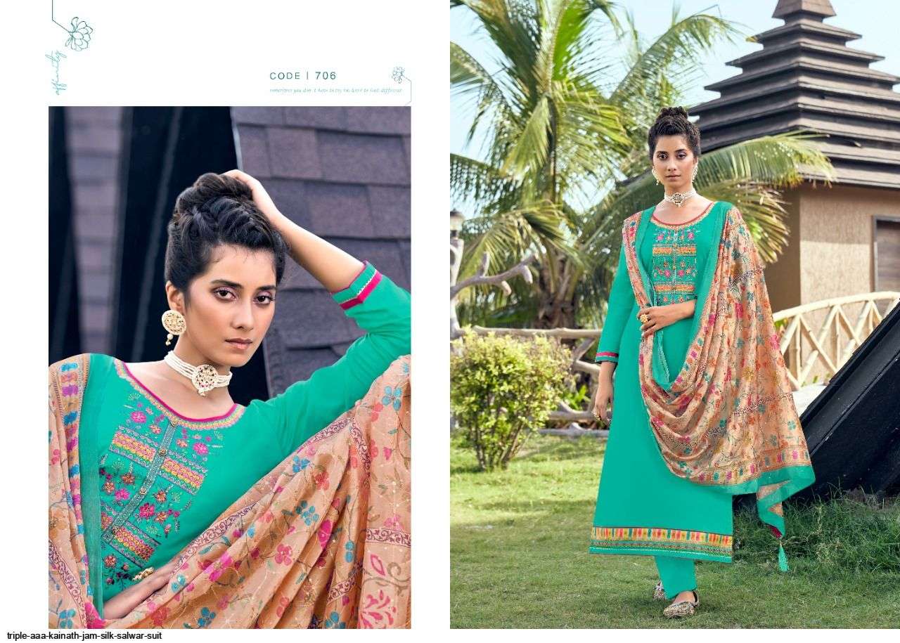 KAINAT BY TRIPLE AAA 701 TO 706 SERIES BEAUTIFUL SUITS COLORFUL STYLISH FANCY CASUAL WEAR & ETHNIC WEAR JAM SILK EMBROIDERED DRESSES AT WHOLESALE PRICE