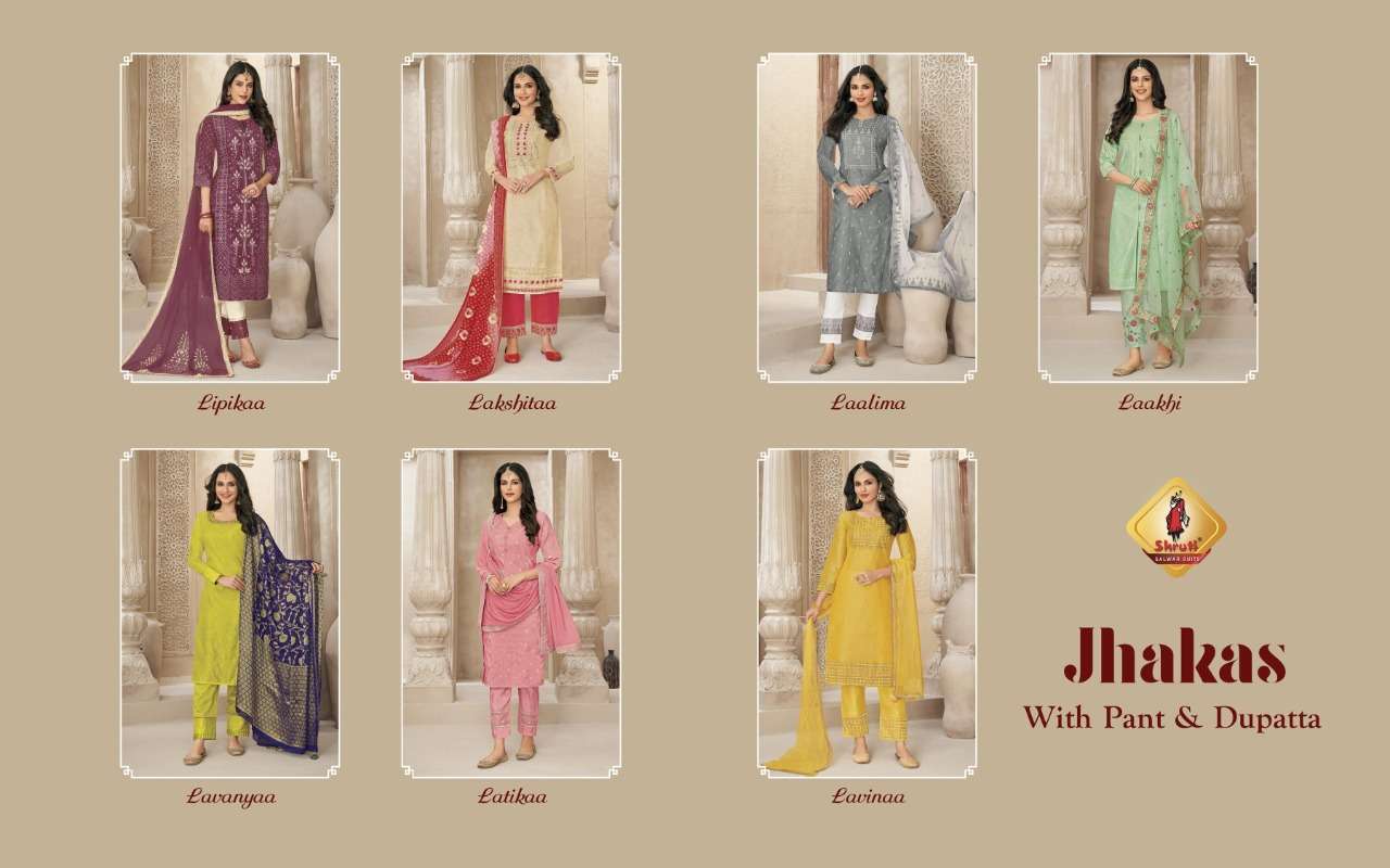 JHAKAS BY SHRUTI 01 TO 07 SERIES BEAUTIFUL SUITS COLORFUL STYLISH FANCY CASUAL WEAR & ETHNIC WEAR PURE CHANDERI DRESSES AT WHOLESALE PRICE