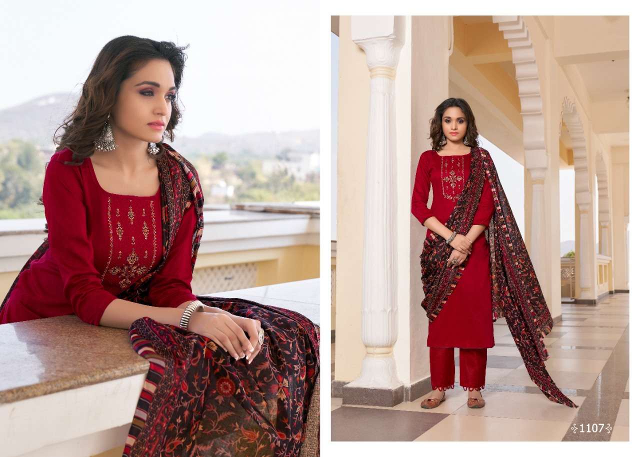 NASHA VOL-1 BY 7 CLOUDS 1101 TO 1108 SERIES BEAUTIFUL STYLISH SUITS FANCY COLORFUL CASUAL WEAR & ETHNIC WEAR & READY TO WEAR PURE JAM PRINT EMBROIDERED DRESSES AT WHOLESALE PRICE
