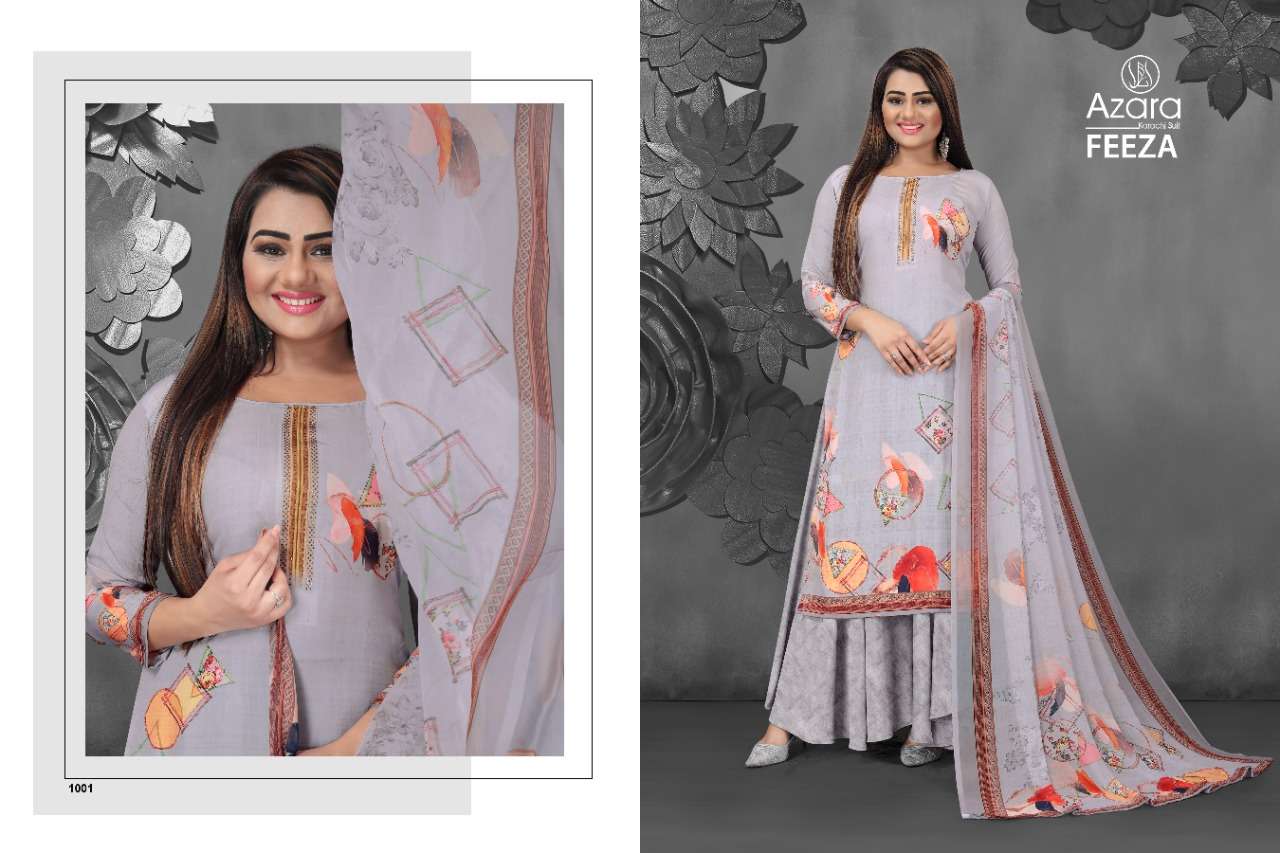 FEEZA BY AZARA 1001 TO 1004 SERIES BEAUTIFUL SUITS COLORFUL STYLISH FANCY CASUAL WEAR & ETHNIC WEAR PURE CREPE DIGITAL PRINT DRESSES AT WHOLESALE PRICE