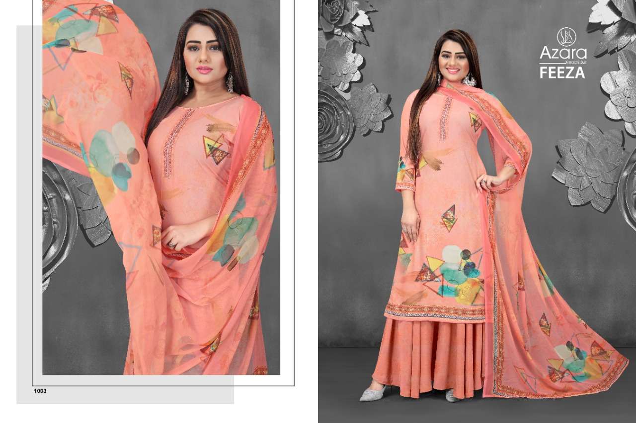 FEEZA BY AZARA 1001 TO 1004 SERIES BEAUTIFUL SUITS COLORFUL STYLISH FANCY CASUAL WEAR & ETHNIC WEAR PURE CREPE DIGITAL PRINT DRESSES AT WHOLESALE PRICE