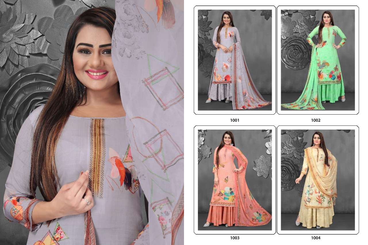 FEEZA BY AZARA 1001 TO 1004 SERIES BEAUTIFUL SUITS COLORFUL STYLISH FANCY CASUAL WEAR & ETHNIC WEAR PURE CREPE DIGITAL PRINT DRESSES AT WHOLESALE PRICE