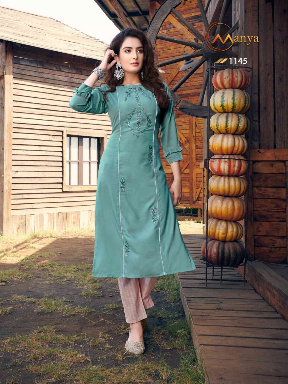 GLORY BY MANYA 1140 TO 1145 SERIES DESIGNER STYLISH FANCY COLORFUL BEAUTIFUL PARTY WEAR & ETHNIC WEAR COLLECTION COTTON EMBROIDERY KURTIS WITH BOTTOM AT WHOLESALE PRICE