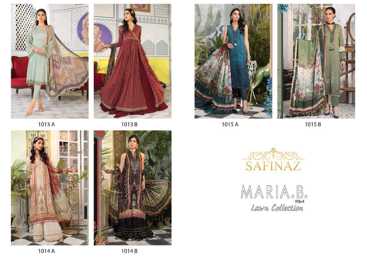 MARIA.B. VOL-4 BY SAFINAZ 1013-A TO 1015-B SERIES PAKISTANI WEAR COLLECTION BEAUTIFUL STYLISH FANCY COLORFUL PARTY WEAR & OCCASIONAL WEAR PURE CAMBRIC COTTON PRINT WITH EMBROIDERED DRESSES AT WHOLESALE PRICE