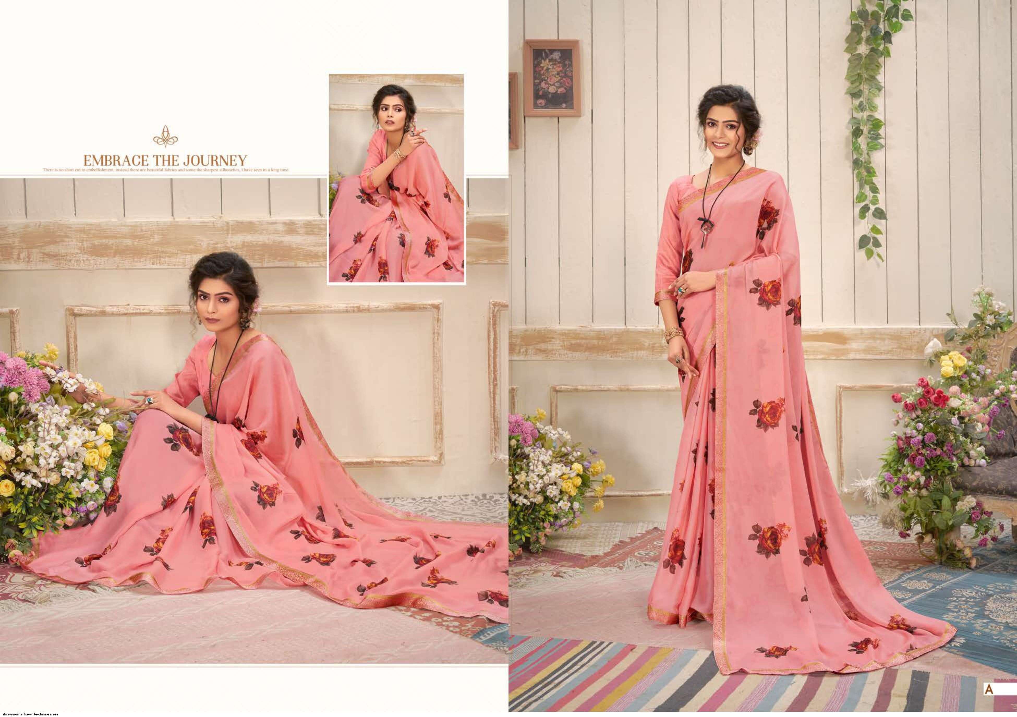 NIHARIKA BY SHRAVYA A TO H SERIES INDIAN TRADITIONAL WEAR COLLECTION BEAUTIFUL STYLISH FANCY COLORFUL PARTY WEAR & OCCASIONAL WEAR WHITE CHINA SAREES AT WHOLESALE PRICE