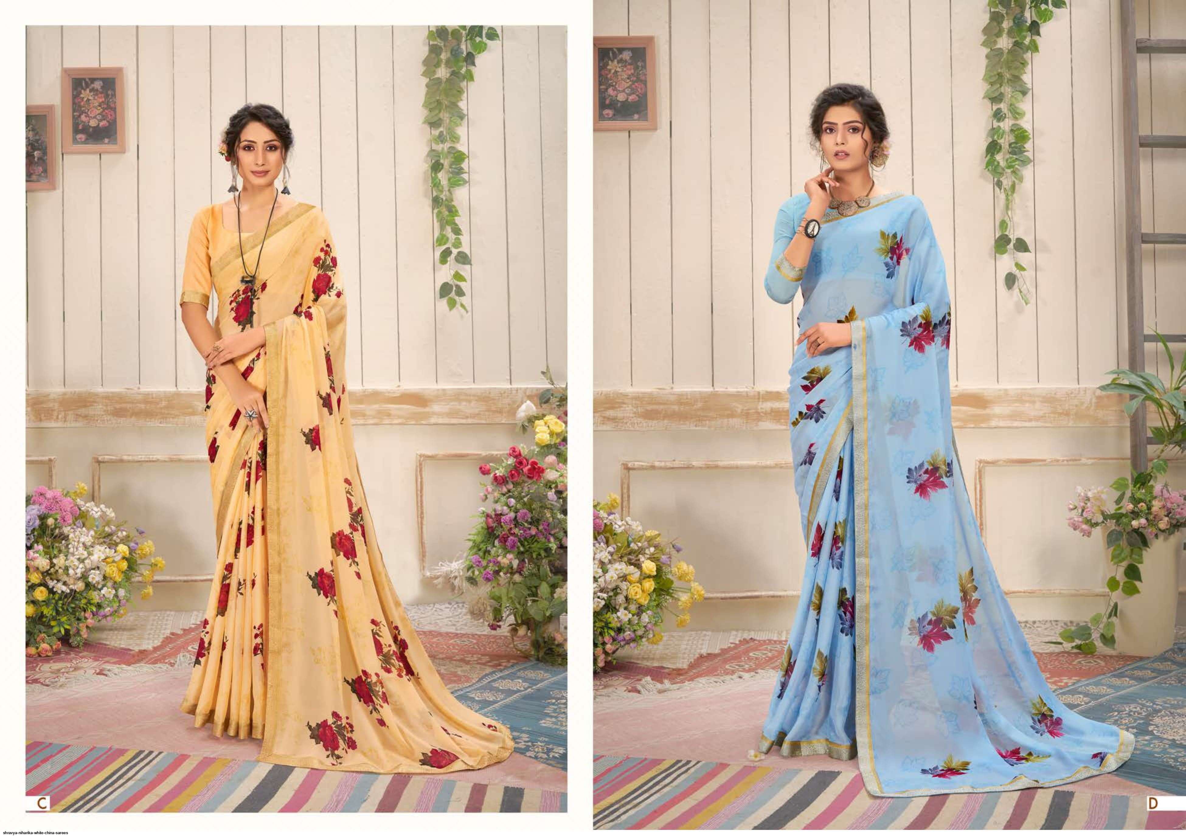 NIHARIKA BY SHRAVYA A TO H SERIES INDIAN TRADITIONAL WEAR COLLECTION BEAUTIFUL STYLISH FANCY COLORFUL PARTY WEAR & OCCASIONAL WEAR WHITE CHINA SAREES AT WHOLESALE PRICE