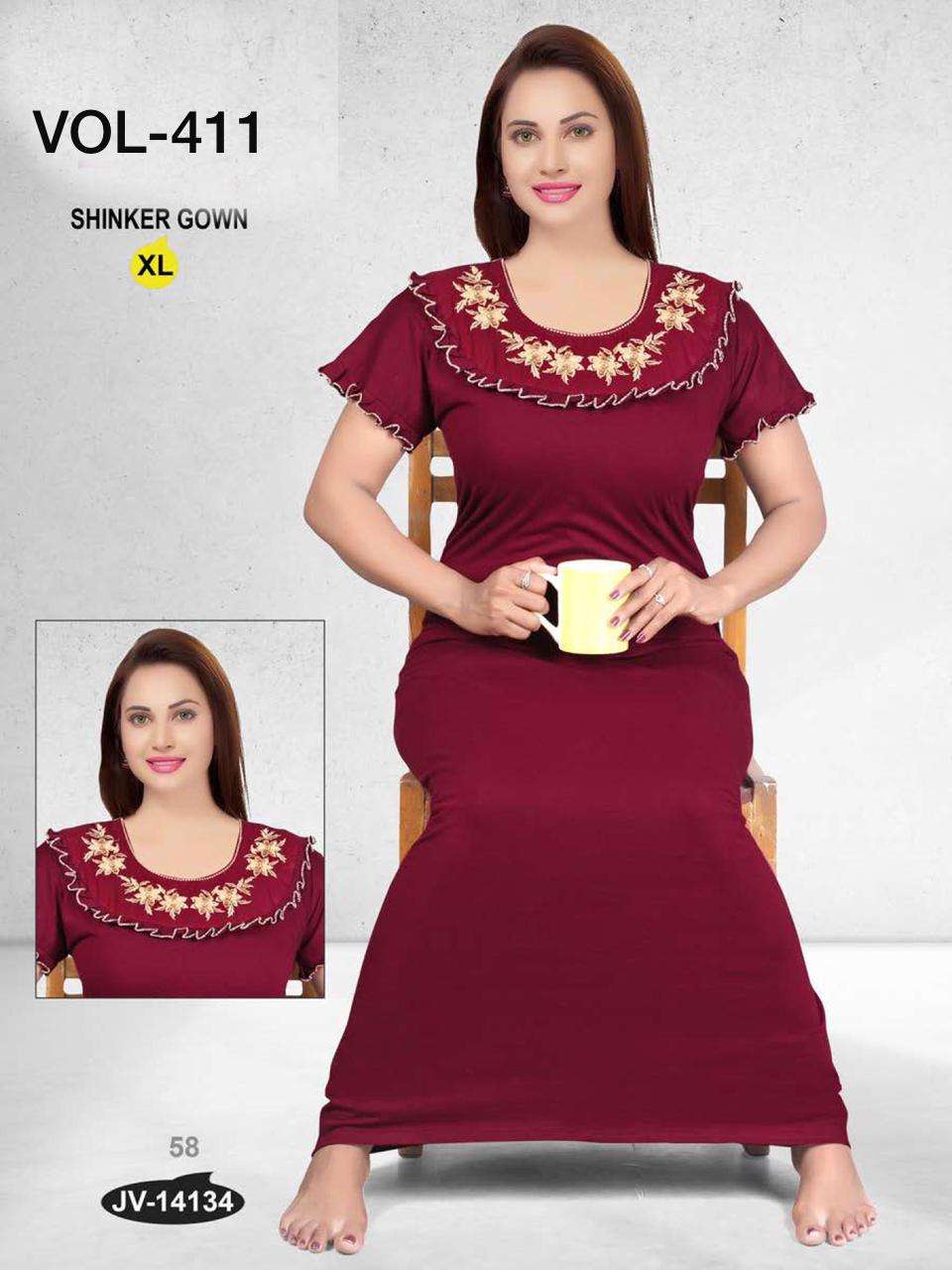 SHINKER GOWN VOL-411 BY FASHION TALK 14133 TO 14138 SERIES DESIGNER BEAUTIFUL STYLISH FANCY COLORFUL PARTY WEAR & OCCASIONAL WEAR HOSIERY COTTON GOWNS AT WHOLESALE PRICE
