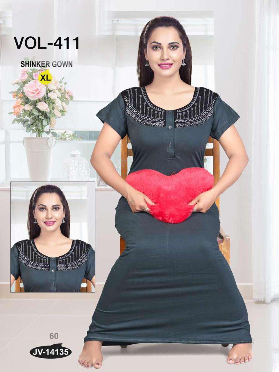 SHINKER GOWN VOL-411 BY FASHION TALK 14133 TO 14138 SERIES DESIGNER BEAUTIFUL STYLISH FANCY COLORFUL PARTY WEAR & OCCASIONAL WEAR HOSIERY COTTON GOWNS AT WHOLESALE PRICE