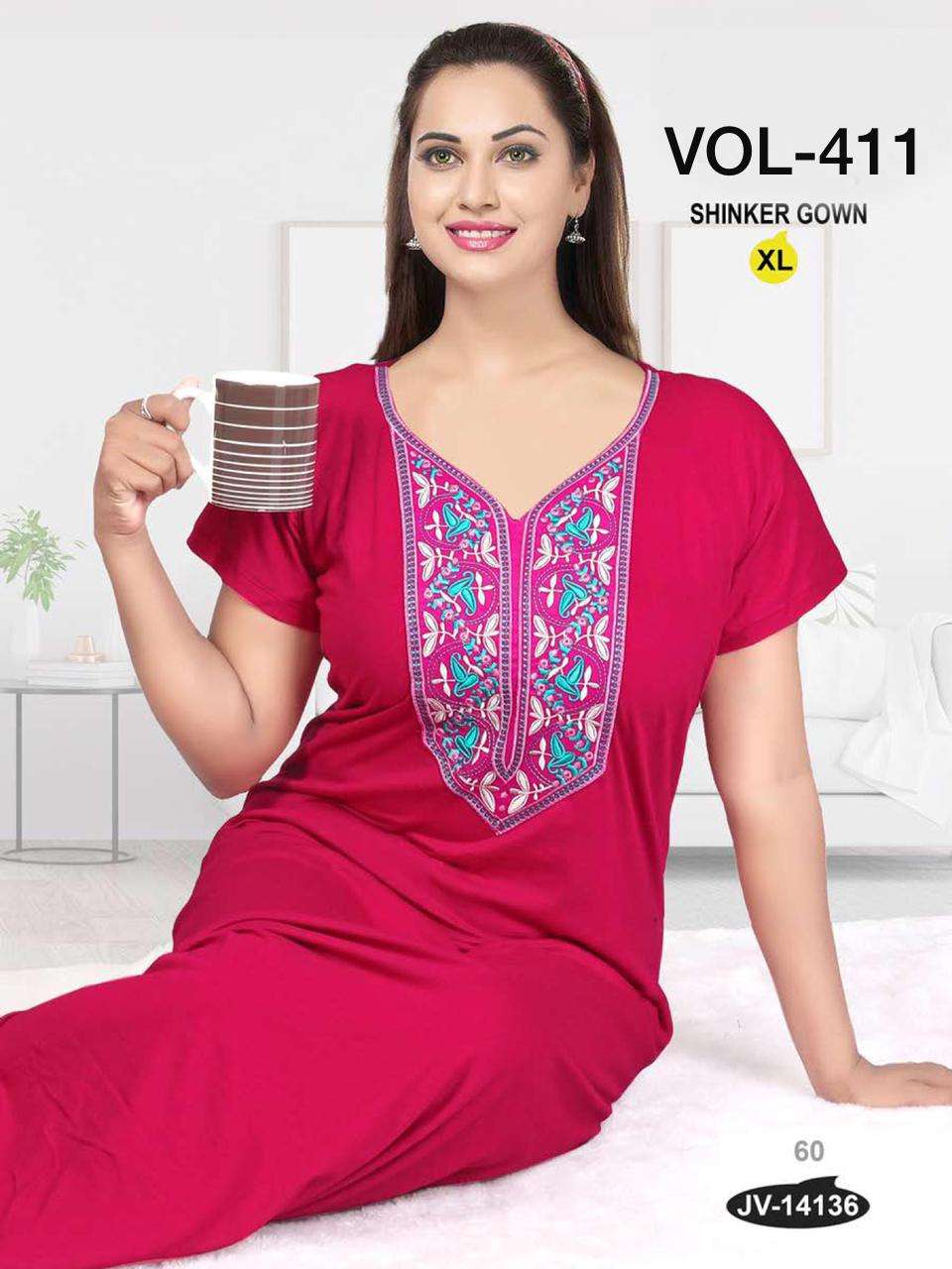 SHINKER GOWN VOL-411 BY FASHION TALK 14133 TO 14138 SERIES DESIGNER BEAUTIFUL STYLISH FANCY COLORFUL PARTY WEAR & OCCASIONAL WEAR HOSIERY COTTON GOWNS AT WHOLESALE PRICE