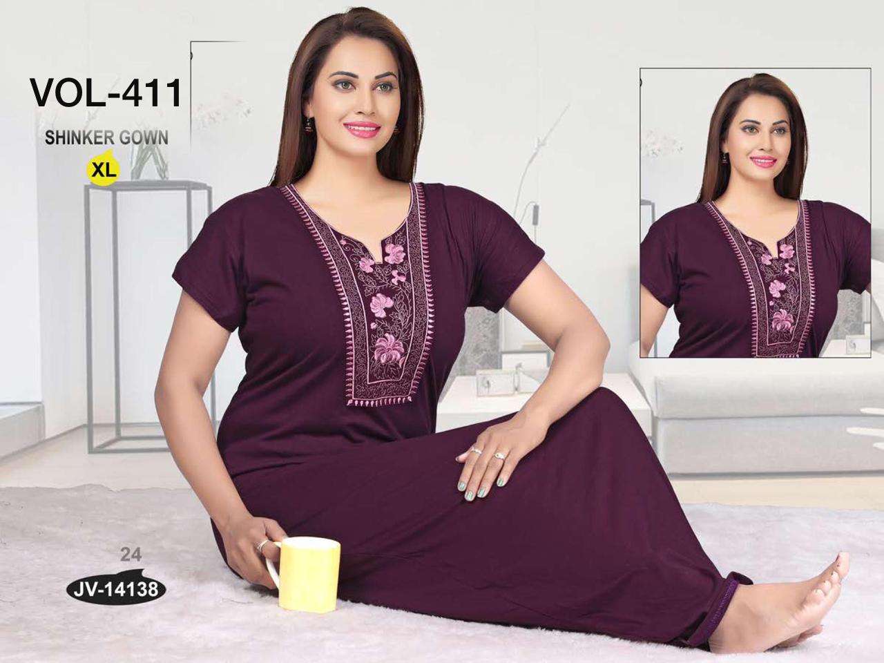 SHINKER GOWN VOL-411 BY FASHION TALK 14133 TO 14138 SERIES DESIGNER BEAUTIFUL STYLISH FANCY COLORFUL PARTY WEAR & OCCASIONAL WEAR HOSIERY COTTON GOWNS AT WHOLESALE PRICE