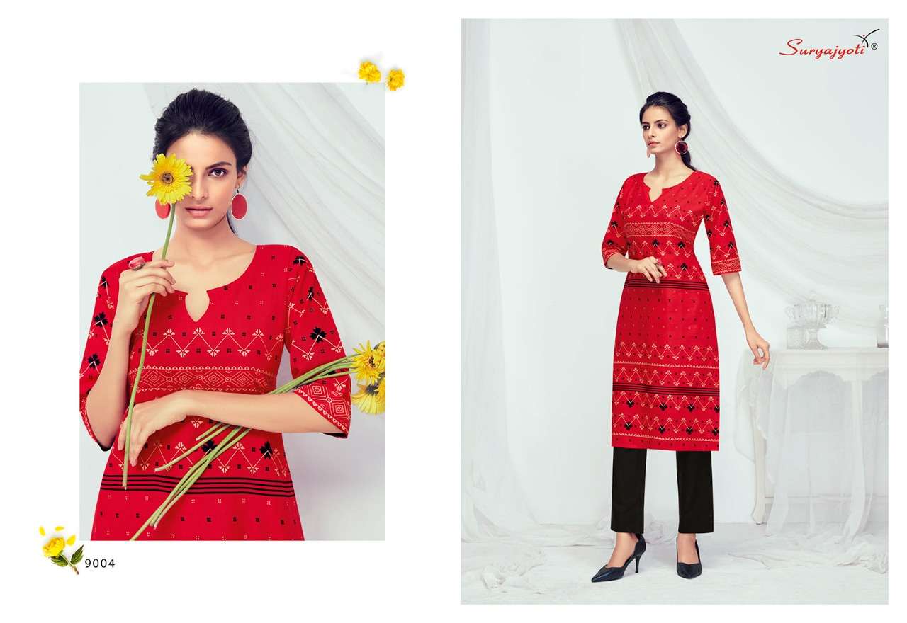 PEHEL VOL-9 BY SURYAJYOTI 9001 TO 9012 SERIES DESIGNER STYLISH FANCY COLORFUL BEAUTIFUL PARTY WEAR & ETHNIC WEAR COLLECTION COTTON PRINT KURTIS AT WHOLESALE PRICE