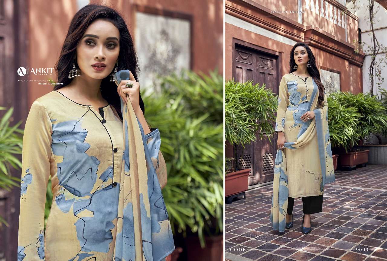 ABSTRACT FLOWS BY ANKIT FASHION 9007 TO 9012 SERIES BEAUTIFUL SUITS COLORFUL STYLISH FANCY CASUAL WEAR & ETHNIC WEAR COTTON SATIN DIGITAL PRINT DRESSES AT WHOLESALE PRICE