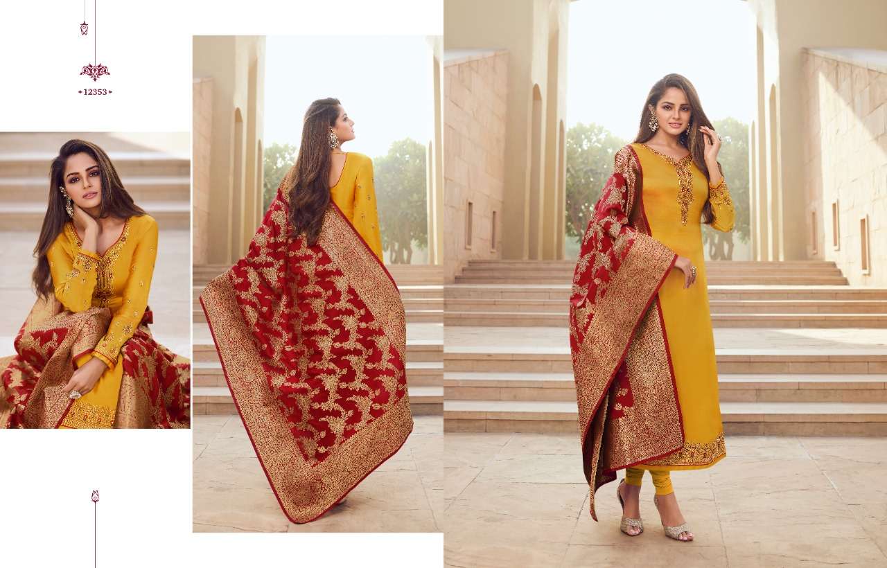 ZISA BANARASI VOL-10 NX BY ZISA 12351 TO 12355 SERIES BEAUTIFUL SUITS COLORFUL STYLISH FANCY CASUAL WEAR & ETHNIC WEAR SATIN GEORGETTE EMBROIDERED DRESSES AT WHOLESALE PRICE