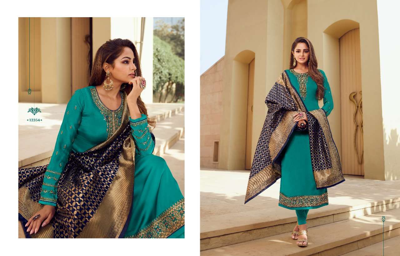 ZISA BANARASI VOL-10 NX BY ZISA 12351 TO 12355 SERIES BEAUTIFUL SUITS COLORFUL STYLISH FANCY CASUAL WEAR & ETHNIC WEAR SATIN GEORGETTE EMBROIDERED DRESSES AT WHOLESALE PRICE