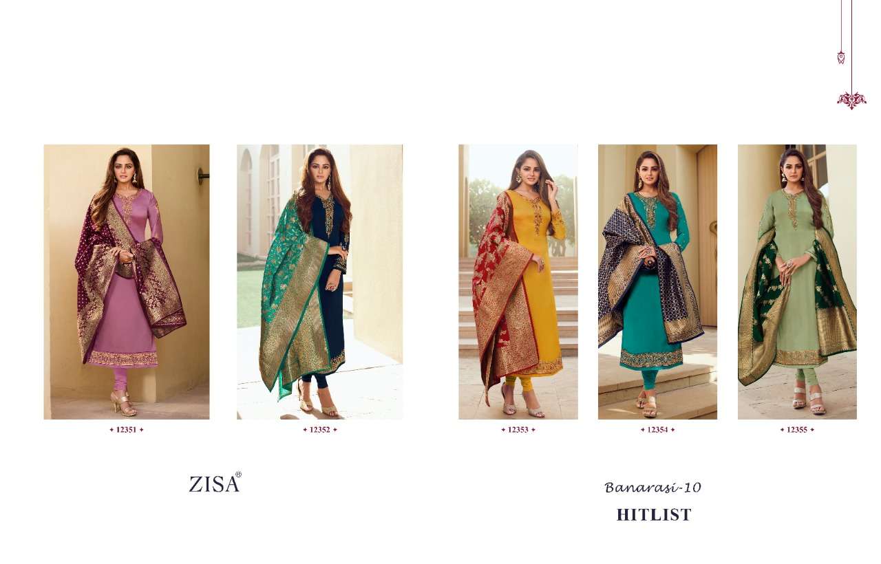 ZISA BANARASI VOL-10 NX BY ZISA 12351 TO 12355 SERIES BEAUTIFUL SUITS COLORFUL STYLISH FANCY CASUAL WEAR & ETHNIC WEAR SATIN GEORGETTE EMBROIDERED DRESSES AT WHOLESALE PRICE