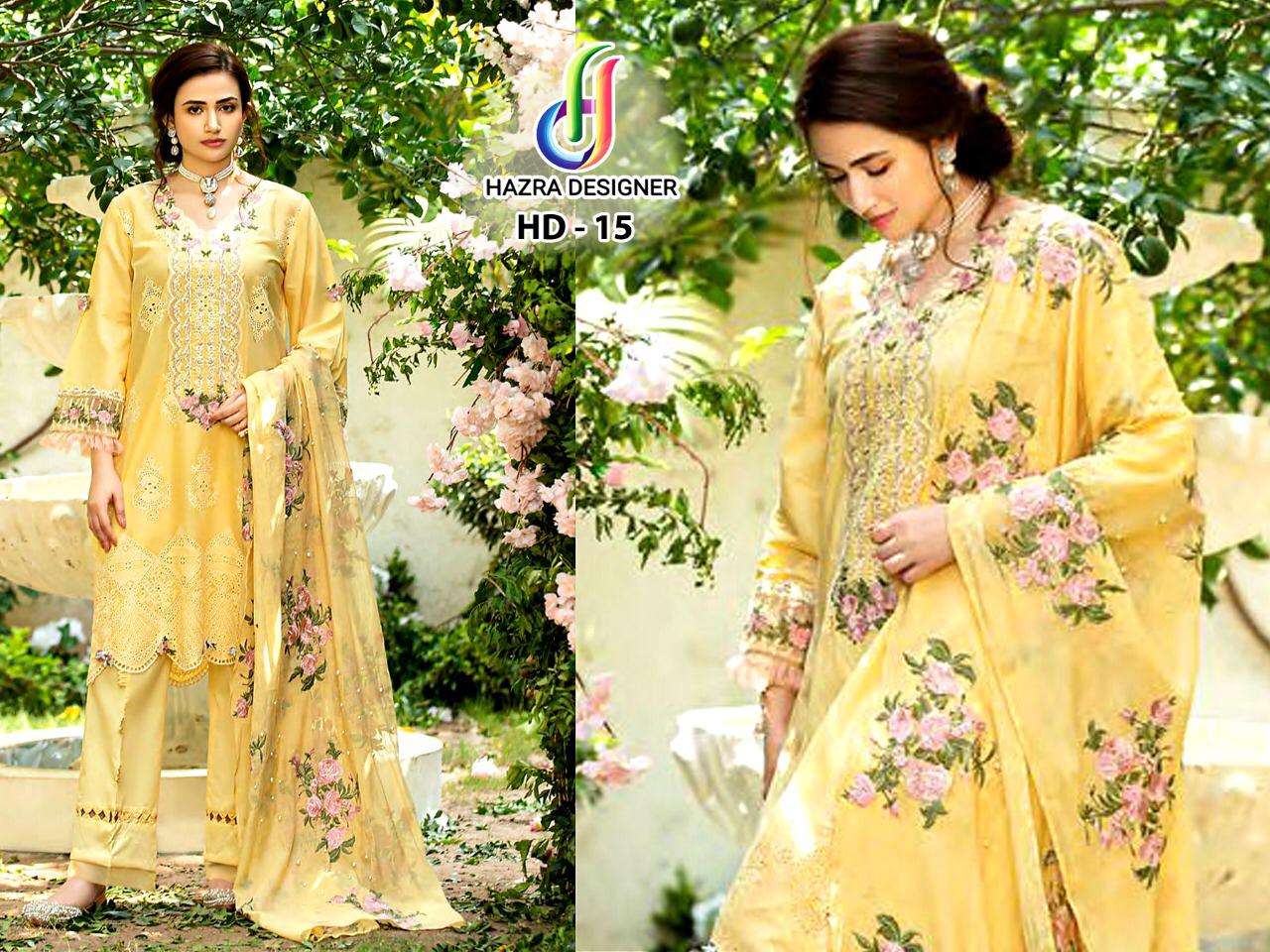 HAZRA HIT DESIGN 15 BY HAZRA DESIGNER PAKISTANI SUITS BEAUTIFUL FANCY COLORFUL STYLISH PARTY WEAR & OCCASIONAL WEAR PURE CAMBRIC COTTON WITH EMBROIDERY DRESSES AT WHOLESALE PRICE
