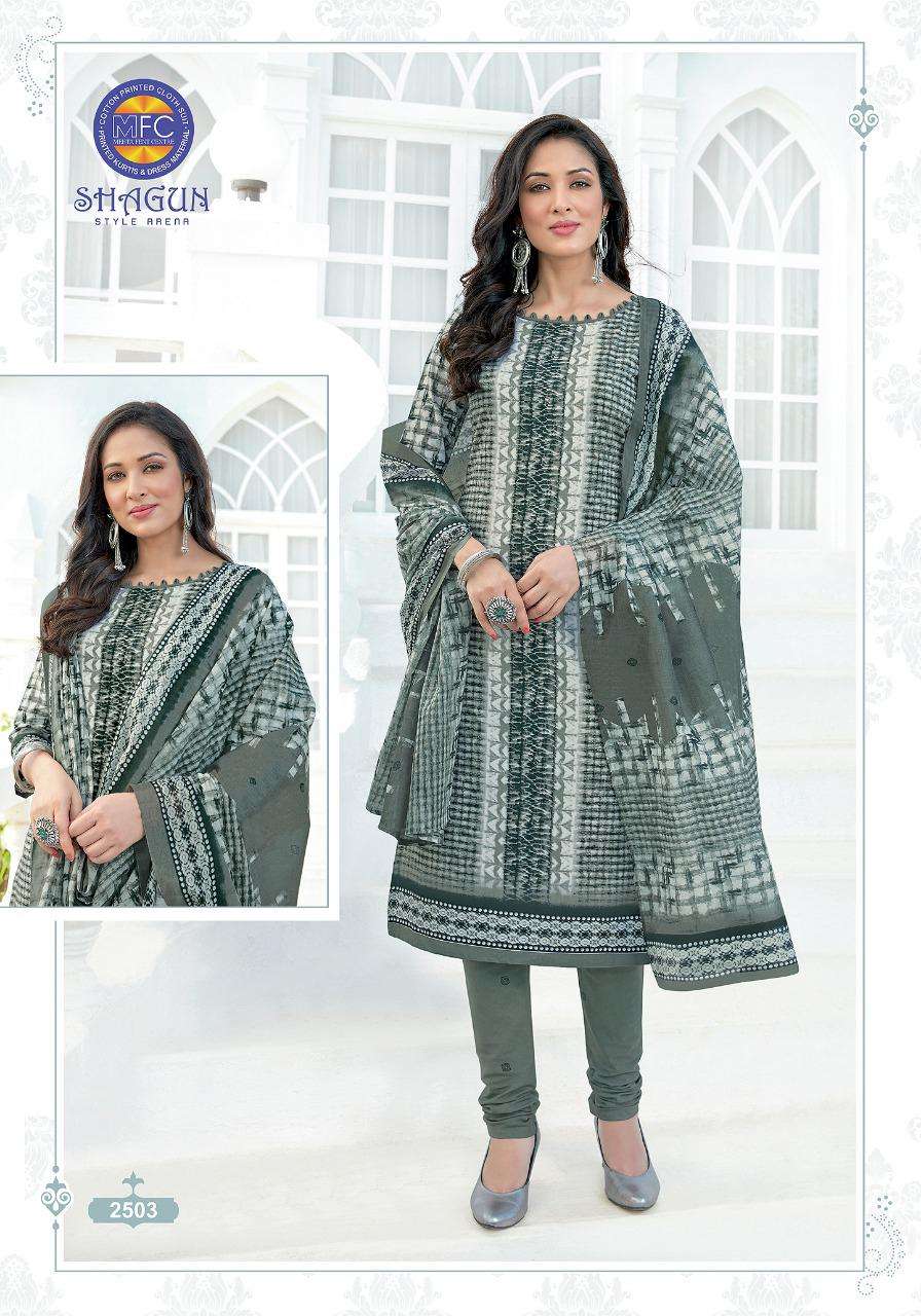 SHAGUN VOL-25 BY MFC 2501 TO 2520 SERIES BEAUTIFUL SUITS COLORFUL STYLISH FANCY CASUAL WEAR & ETHNIC WEAR PURE COTTON DRESSES AT WHOLESALE PRICE