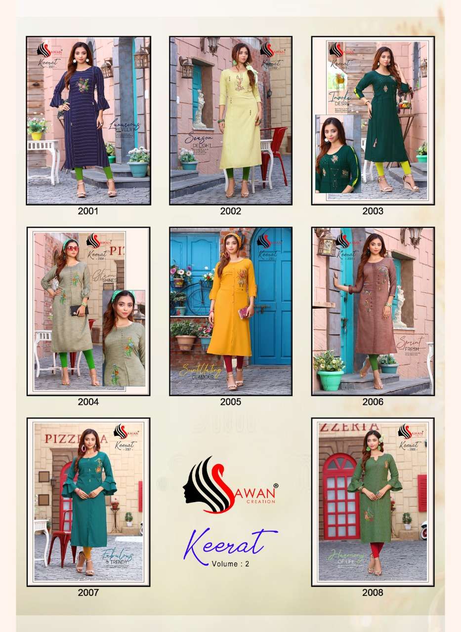 KEERAT VOL-2 BY SAWAN CREATION 2001 TO 2008 SERIES DESIGNER STYLISH FANCY COLORFUL BEAUTIFUL PARTY WEAR & ETHNIC WEAR COLLECTION RAYON EMBROIDERY KURTIS AT WHOLESALE PRICE