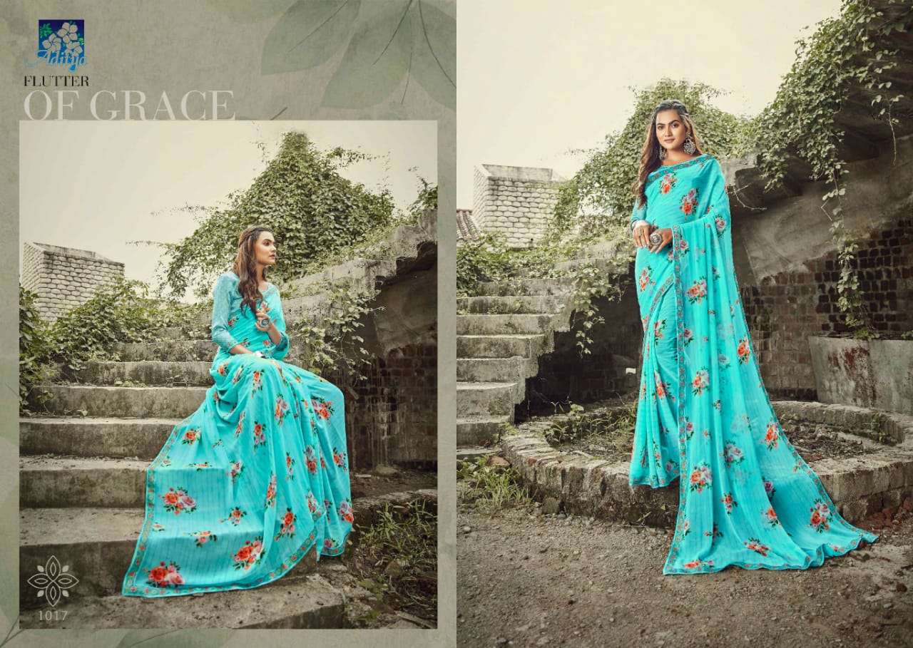 APSARA BY ADITYA PRINTS 1013 TO 1020 SERIES INDIAN TRADITIONAL WEAR COLLECTION BEAUTIFUL STYLISH FANCY COLORFUL PARTY WEAR & OCCASIONAL WEAR GEORGETTE PRINT SAREES AT WHOLESALE PRICE