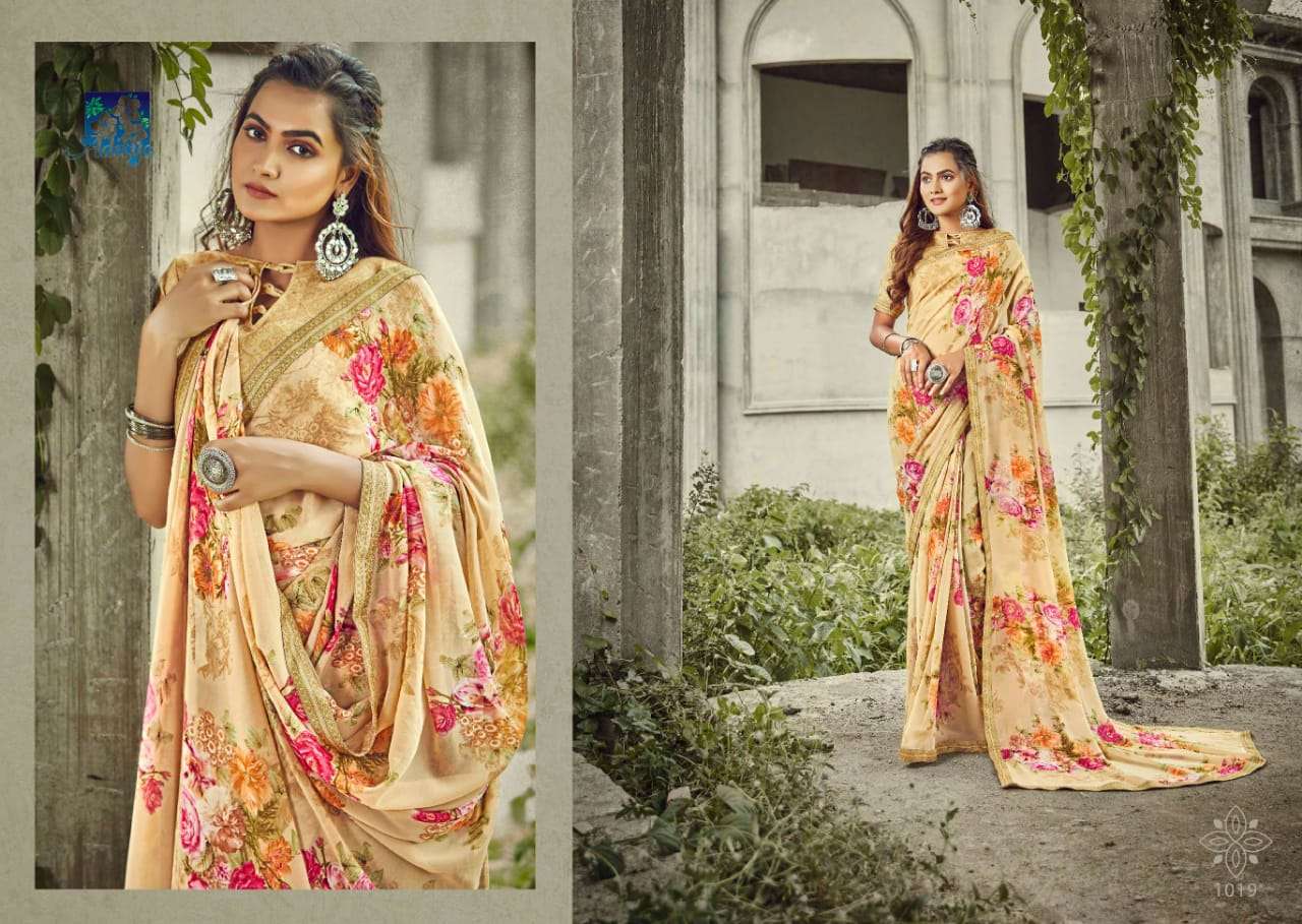 APSARA BY ADITYA PRINTS 1013 TO 1020 SERIES INDIAN TRADITIONAL WEAR COLLECTION BEAUTIFUL STYLISH FANCY COLORFUL PARTY WEAR & OCCASIONAL WEAR GEORGETTE PRINT SAREES AT WHOLESALE PRICE