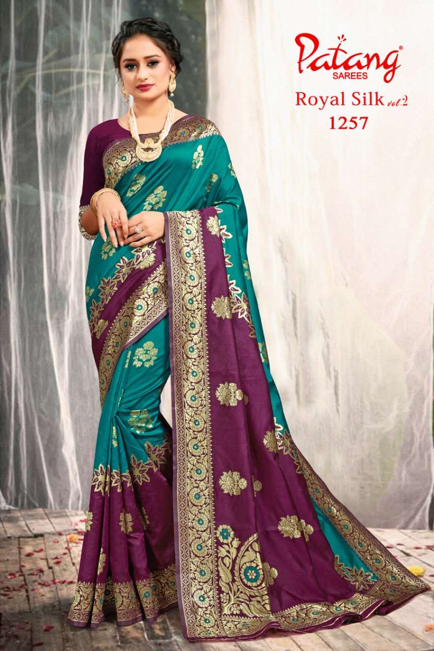 ROYAL SILK VOL-2 BY PATANG SAREES 1251 TO 1258 SERIES INDIAN TRADITIONAL WEAR COLLECTION BEAUTIFUL STYLISH FANCY COLORFUL PARTY WEAR & OCCASIONAL WEAR SILK SAREES AT WHOLESALE PRICE