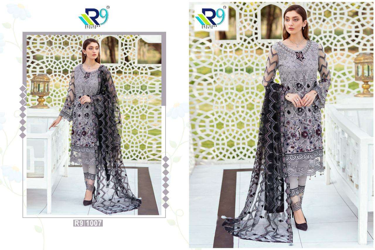 RAMSHA BLOCKBUSTER BY R9 1001 TO 1006 SERIES DESIGNER FESTIVE PAKISTANI SUITS COLLECTION BEAUTIFUL STYLISH FANCY COLORFUL PARTY WEAR & OCCASIONAL WEAR FAUX GEORGETTE EMBROIDERED DRESSES AT WHOLESALE PRICE