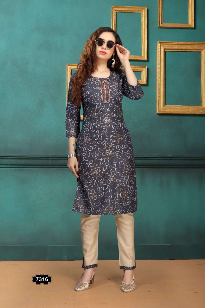 KOHINOOR BY FASHION TALK 7316-A TO 7316-F SERIES DESIGNER STYLISH FANCY COLORFUL BEAUTIFUL PARTY WEAR & ETHNIC WEAR COLLECTION RAYON KURTIS WITH BOTTOM AT WHOLESALE PRICE
