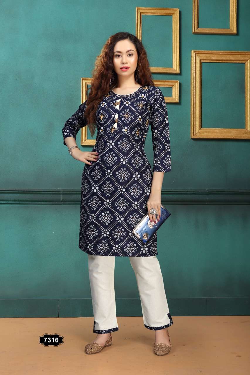 KOHINOOR BY FASHION TALK 7316-A TO 7316-F SERIES DESIGNER STYLISH FANCY COLORFUL BEAUTIFUL PARTY WEAR & ETHNIC WEAR COLLECTION RAYON KURTIS WITH BOTTOM AT WHOLESALE PRICE