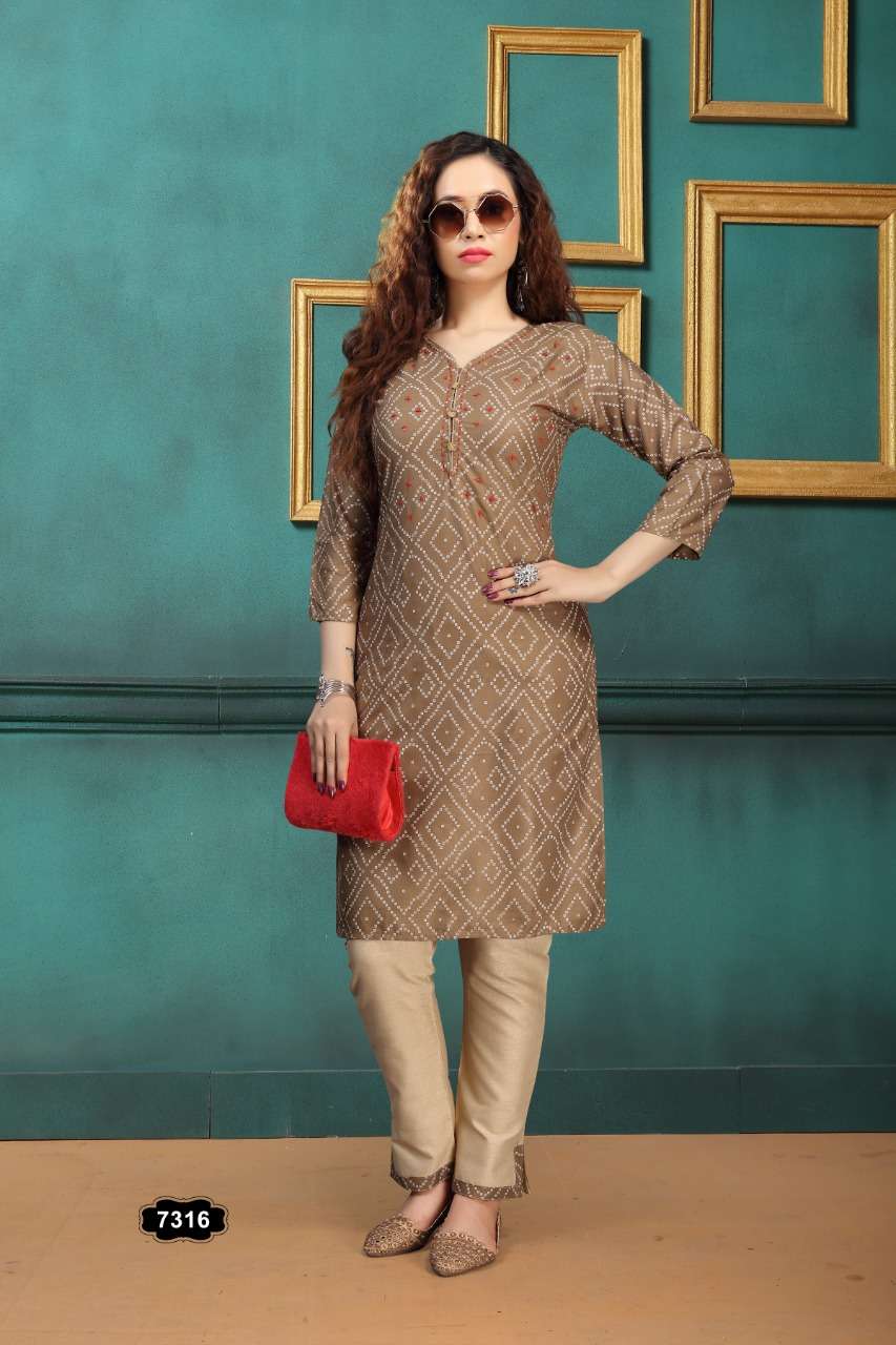KOHINOOR BY FASHION TALK 7316-A TO 7316-F SERIES DESIGNER STYLISH FANCY COLORFUL BEAUTIFUL PARTY WEAR & ETHNIC WEAR COLLECTION RAYON KURTIS WITH BOTTOM AT WHOLESALE PRICE